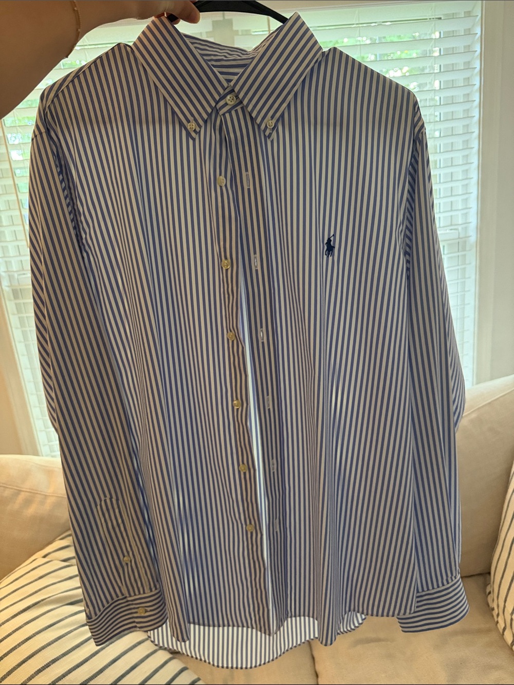 Ralph Lauren Blue and White Vertical Stripe Button-Down Shirt